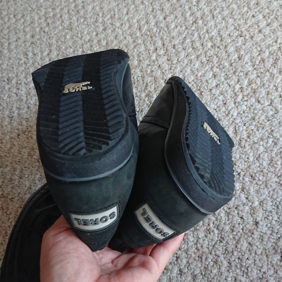 Sorel Black Leather Quilted Winter Calf High Boots Size 8 - Picture 10 of 16